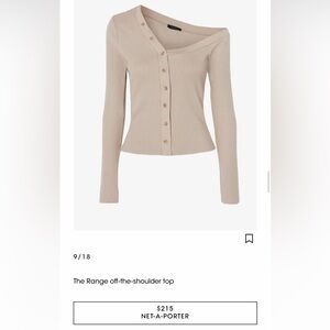 The Range Ribbed Button-Front Off-Shoulder Long Sleeve Top - Beige